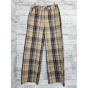Brixton Victory Wide Leg Beige Plaid Pants Women 28